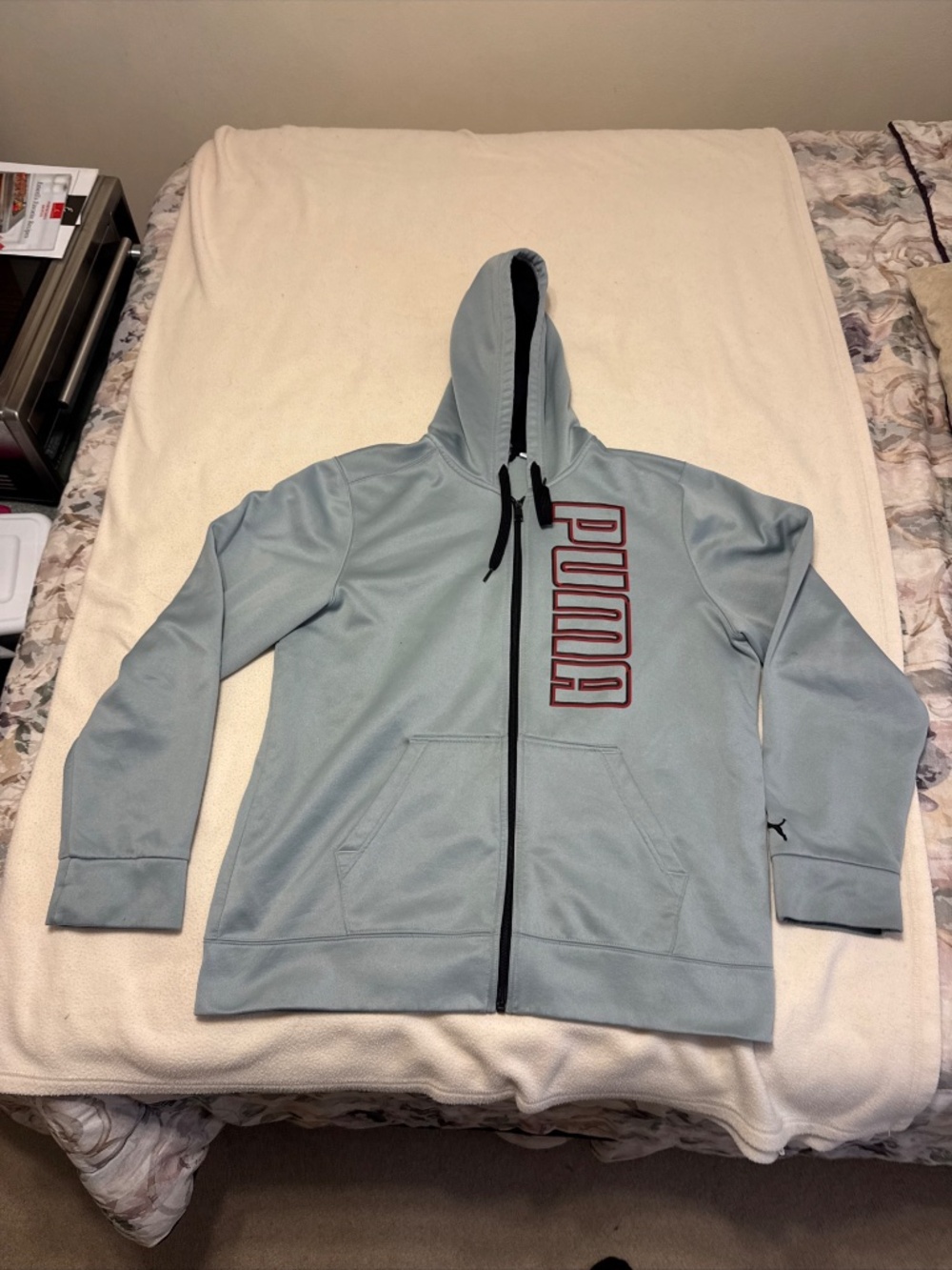 PUMA Mens Large Gray Hooded Sweatshirt Fleece Lined Jacket Activewear Zip Track - Picture 9 of 11